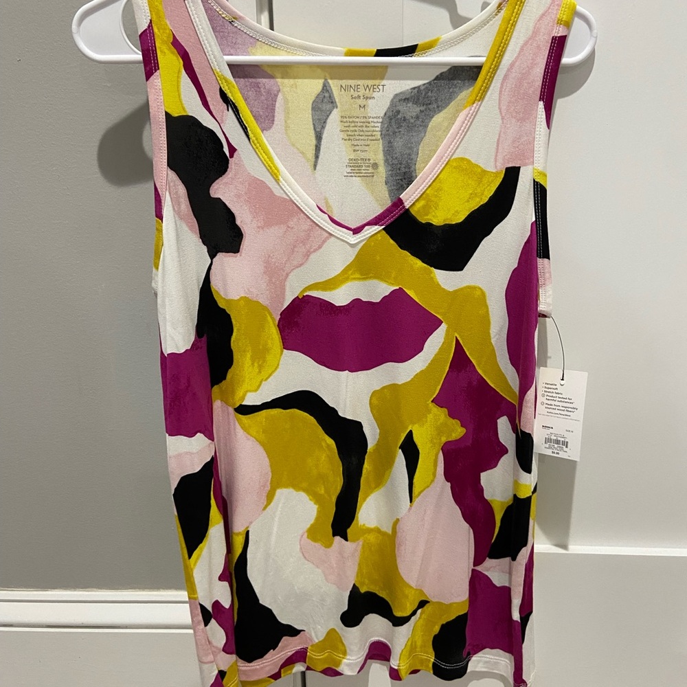 Nine West Black and Yellow Graphic Tank Top